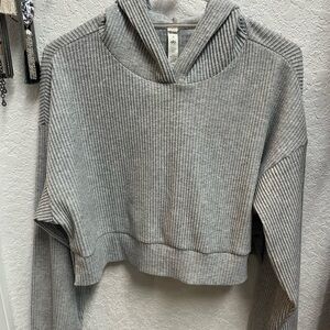 Alo muse Gray Ribbed Cropped Hoodie